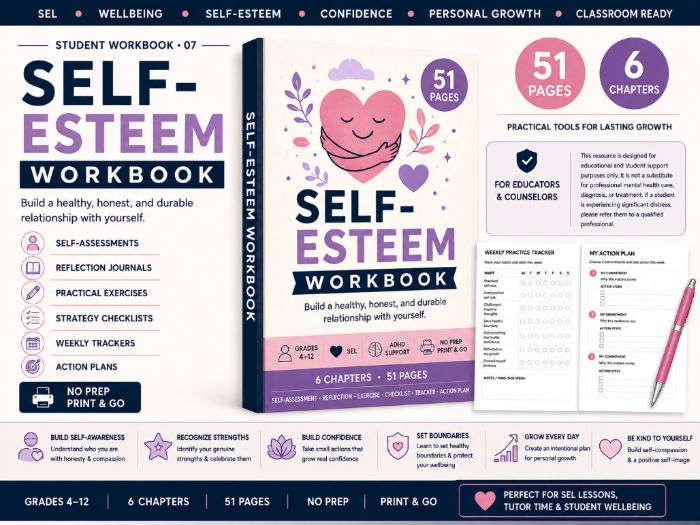Self-Esteem Workbook for Students | SEL, Confidence & Personal Growth Activities