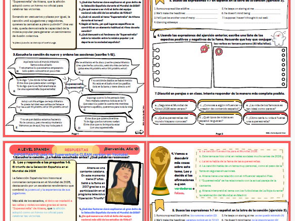 Year 13 A Level Spanish Song-Based Welcome Lesson: "Superestrella" (Aitana)