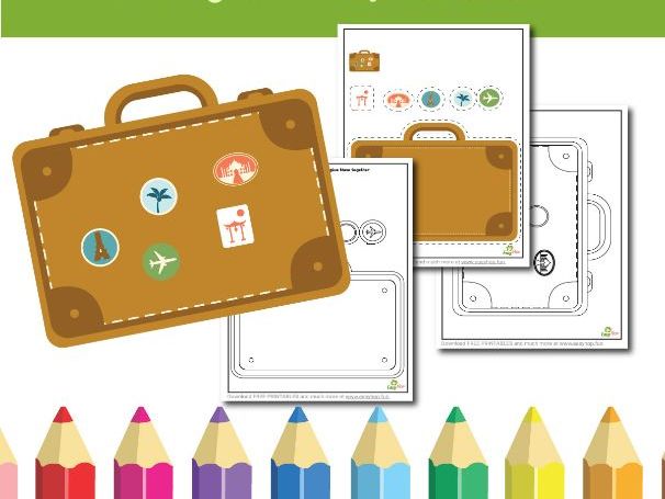 Suitcase Art & Craft Printable Pack  Cut, Color, and Glue Activity for Kids  3-Page Digital Downlo