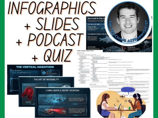 Deep Sea Creatures | Infographics + Slides + Podcast + Quiz | Biology Set
