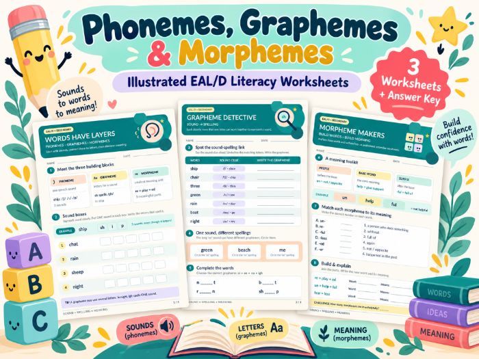 Phonemes, Graphemes & Morphemes | Secondary EAL Literacy Worksheets + Answer Key