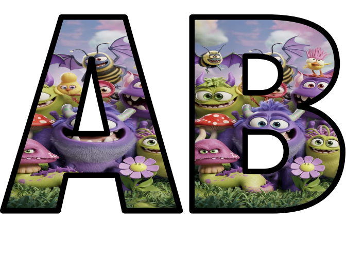 3D Monsters! Bright Colors Lettering Set Display Title Letters Numbers ...