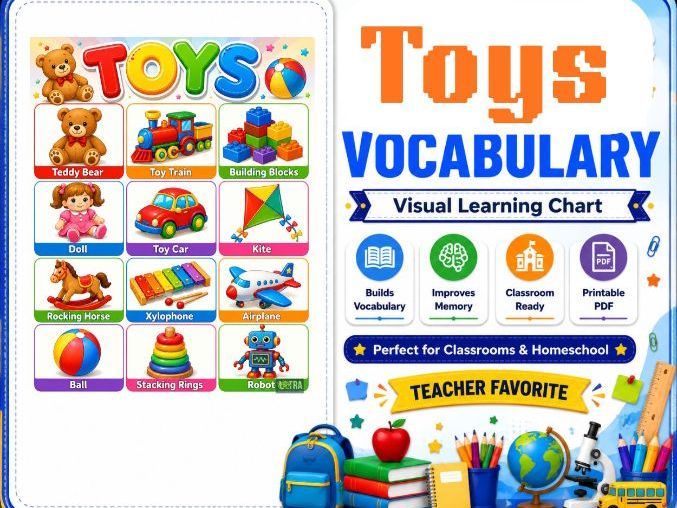 Toys Chart for Kids | Toys Vocabulary Learning Poster for Preschool, Kindergarten & Elementary Class