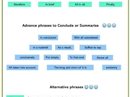 Formal Phrases for Summary and Essay writing