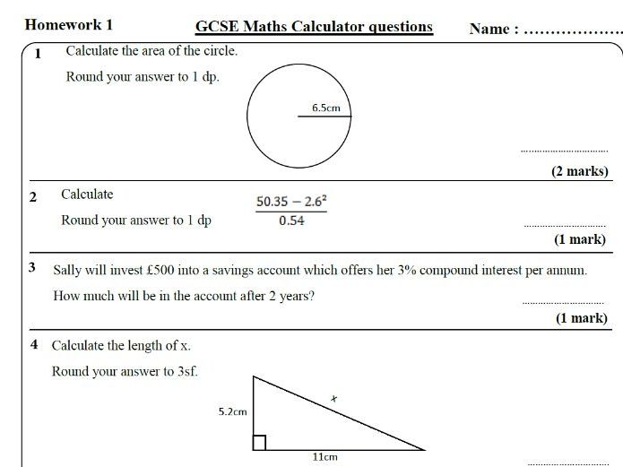 10-gcse-maths-calculator-foundation-homework-revision-9-1-part-1-includes-all-answers-2018