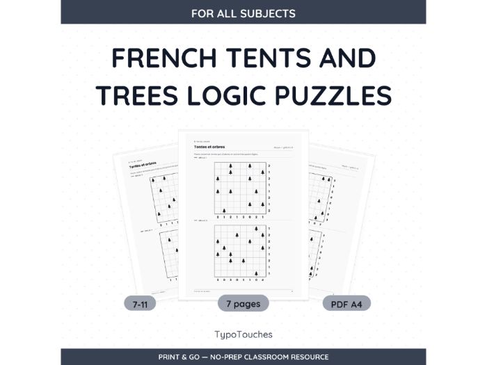 French Tents and Trees Logic Puzzles | 7 pp