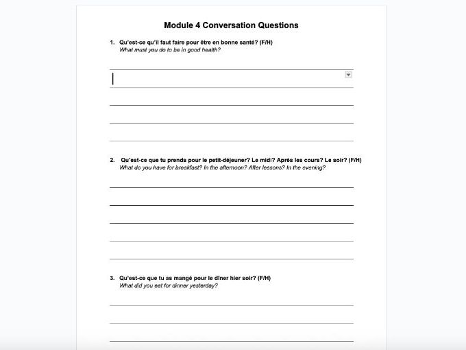 EDEXCEL GCSE French 2024 - Module Questions - Module 4 - En pleine forme