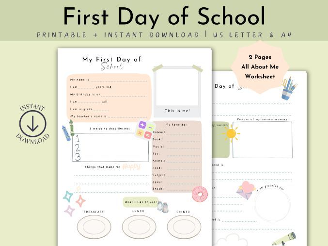 First Day of School Interview  | All About Me Printable | Back to School First Week Favourite List