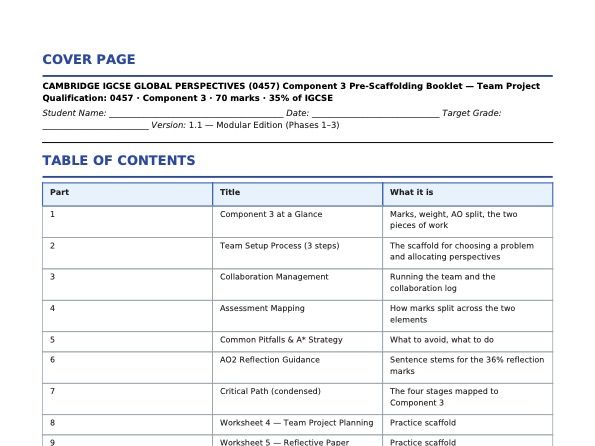 Cambridge IGCSE Global Perspectives (0457) Team Project Complete Scaffolding Pack -Component 3