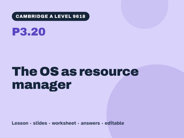 Cambridge A Level Computer Science 9618 – P3.20 The OS as resource manager – Lesson & Worksheet