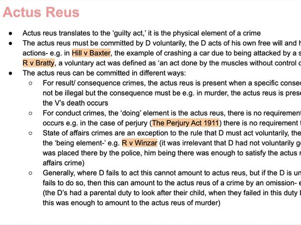 OCR A-Level Law Paper 1: General Elements of Criminal Liability A* Revision Notes