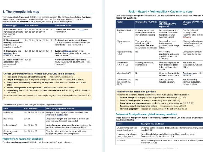 Edexcel iAL Geography - Paper 3 - synoptic question, analysis and workbook