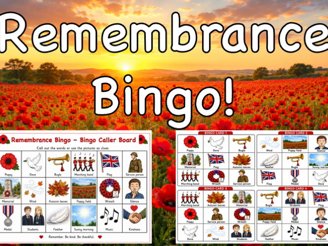 Remembrance themed Bingo game - SEN