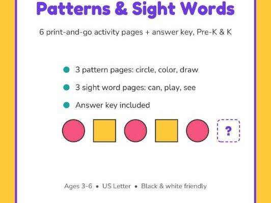 FREE Patterns & Sight Words Sampler | Preschool & Kindergarten Printables