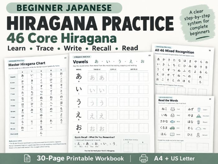 Beginner Japanese Hiragana Practice Workbook