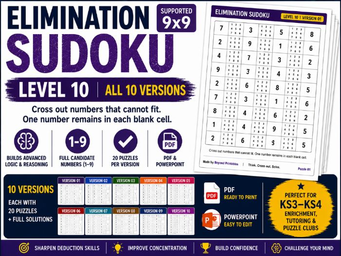 Elimination Sudoku Level 10 Bundle | 10 Versions | 200 Expert 9×9 Challenge Puzzles