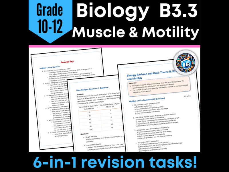 IB DP Biology B3.3 Muscle and Motility Quiz and Revision Worksheets 2026