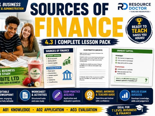 Sources of Finance (4.3) | T Level Management & Administration | Ready-to-Teach Lesson