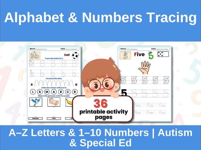 Alphabet & Numbers Tracing Worksheets A–Z & 1–10 | Autism, Special Education & Early Learning