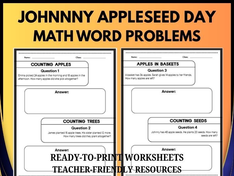 Johnny Appleseed Math Word Problems | 40 Problems | Grades 2–8