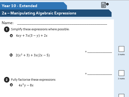 Manipulating Algebra Unit Test - Cambridge 0580
