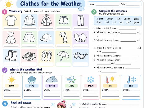Clothes for the Weather – Vocabulary & Grammar Worksheet