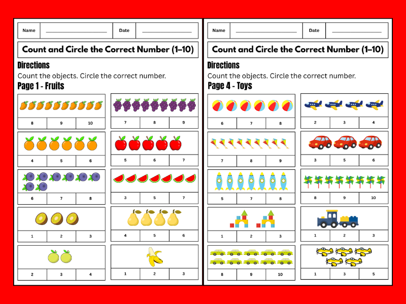 Count and Circle the Correct Number 1–10 Worksheets | EYFS & Year 1 ...