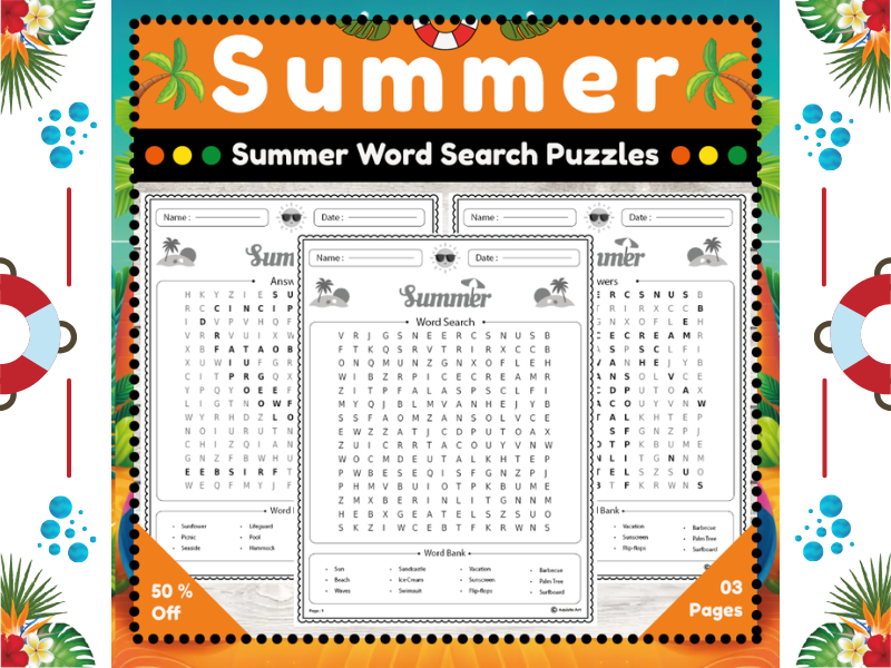 Summer Word Search Puzzles : End of Year Activity for Early Finishers