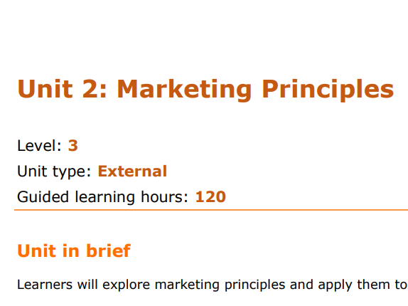 BTEC Marketing Unit 2 Marketing Principles