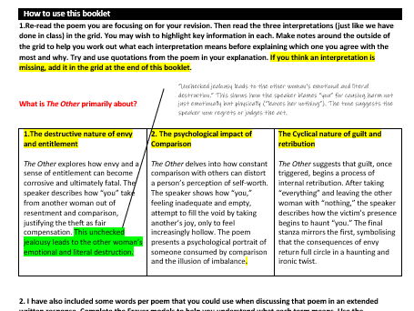Ted Hughes Interpretations-Revision Booklet