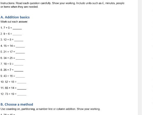 Functional skills level 1 addition problems