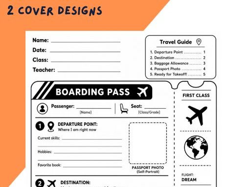 All about me - Boarding Pass bulletin board design and worksheets