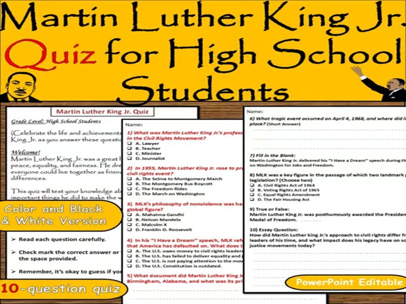 Martin Luther King Jr Quiz – High School MLK Day and Civil Rights History
