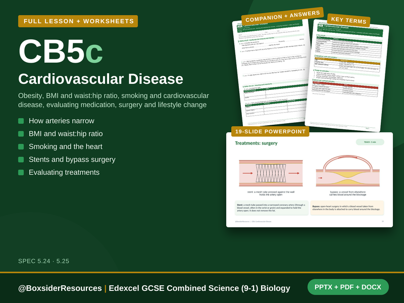 CB5c Cardiovascular Disease | Edexcel GCSE Combined Science (9-1) | Lesson + Worksheet