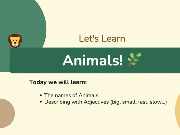 Animals & Adjectives Lesson