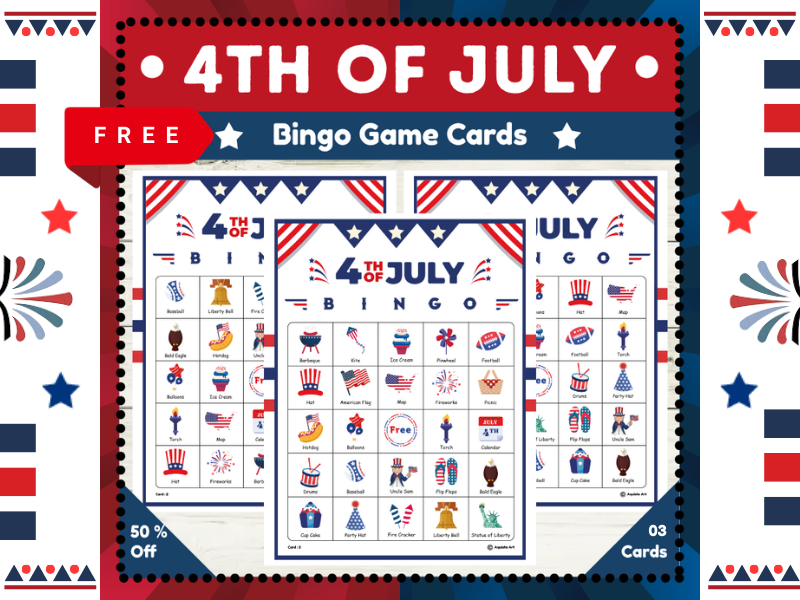 4th of July Day Bingo Game Cards : Celebrate Independence Day | Free Version