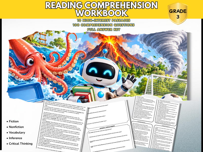Year 3 Reading Comprehension | 10 Passages & 100 Questions | English Worksheets