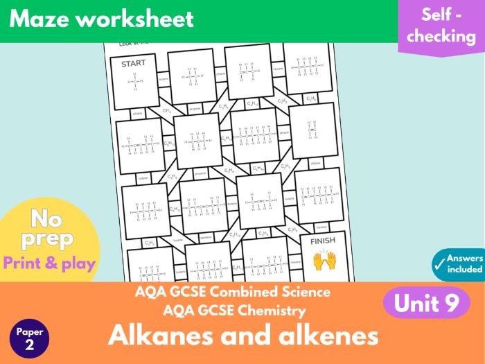 AQA GCSE Combined Science Chemistry | Naming Alkanes & Alkenes Maze Worksheet | Unit 9