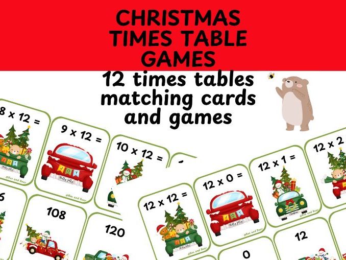 12 times table card games Christmas themed