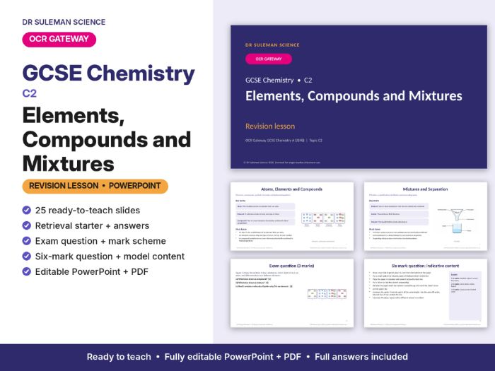 OCR Gateway GCSE Chemistry C2 Elements, Compounds & Mixtures Revision Lesson