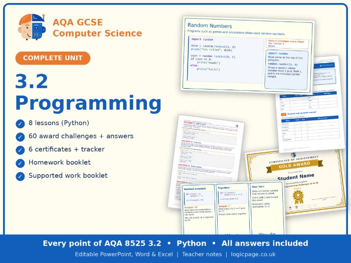 AQA GCSE Computer Science 3.2 Programming Python: Full Unit