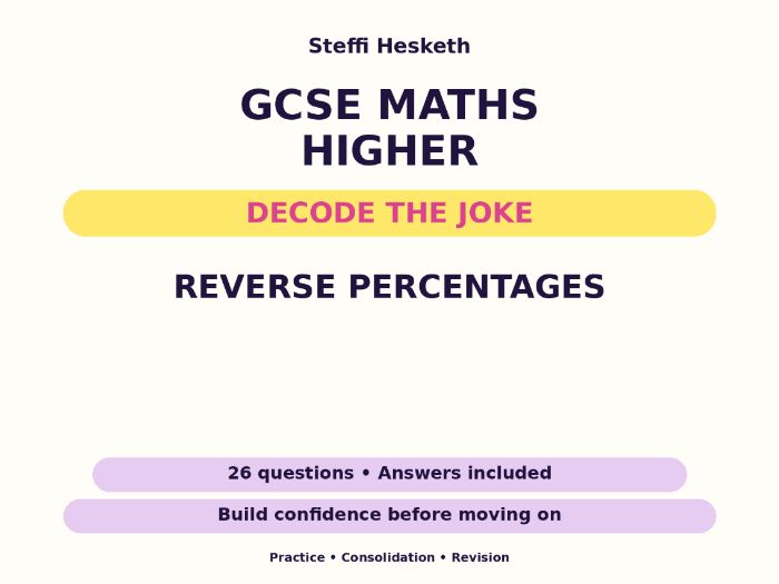 Reverse Percentages | GCSE Decode the Joke + Answers