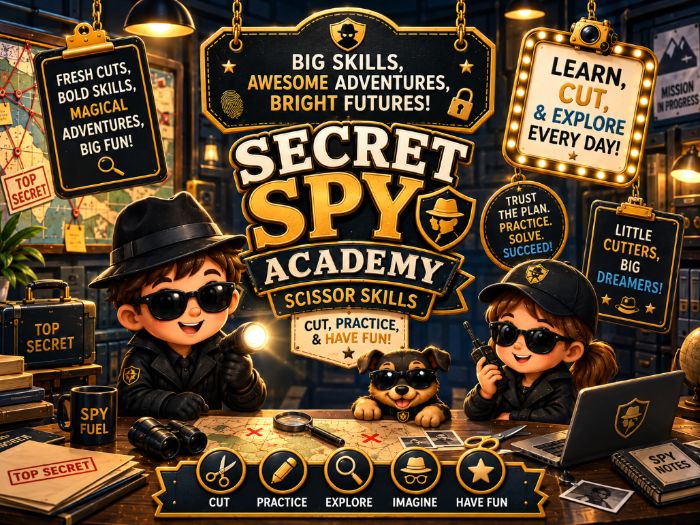 Secret Spy Academy Scissor Skills Worksheets | Cutting Practice & Fine Motor Activities |Preschool–1