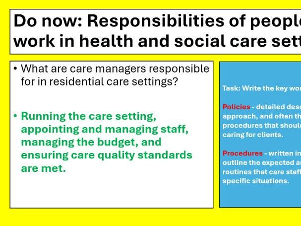 BTEC National Health and Social Care Level 3, Unit 2 Working in Health and Social CareLESSON3