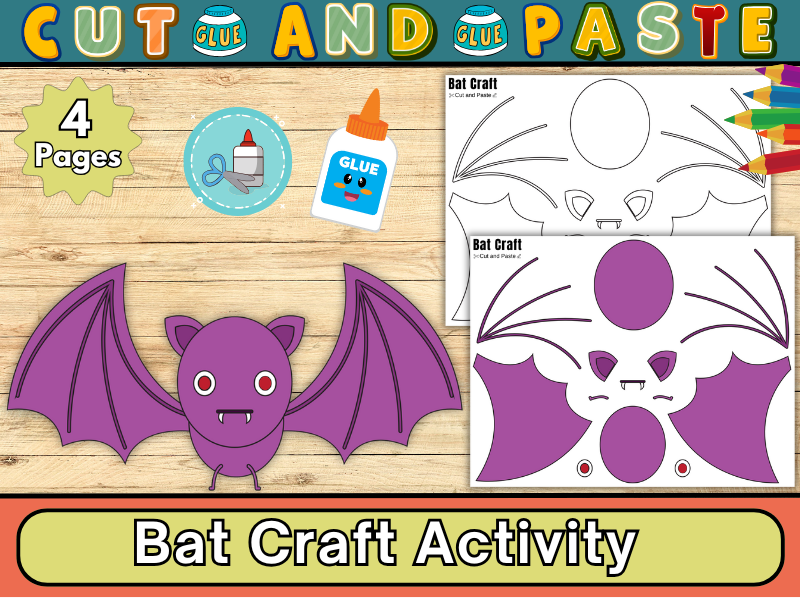 Bat Craft Activity-Fall Bulletin Board Theme Craft Activity-Cut & Paste for Kids