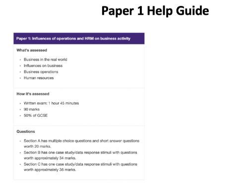 AQA GCSE Business (9-1) Paper 1 and Paper 2 help guides for Students