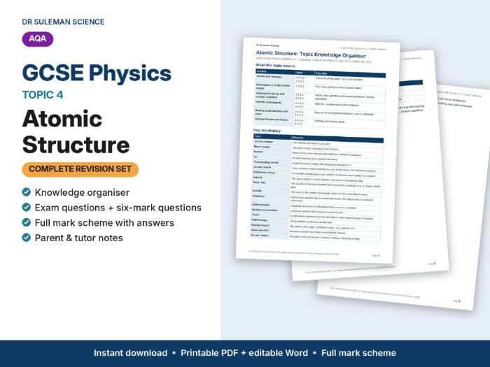 AQA GCSE Physics P4 Atomic Structure Revision + Exam Questions