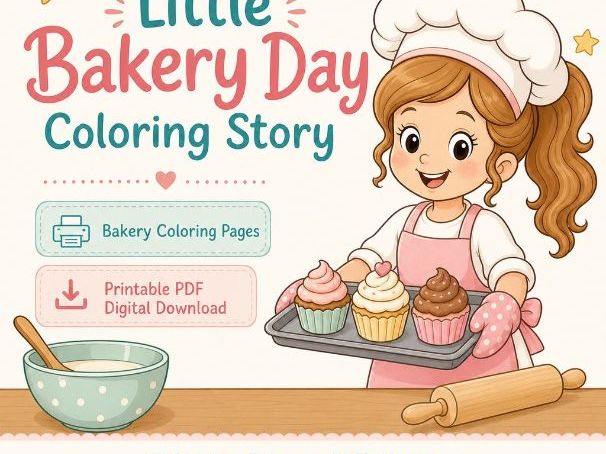 Little Bakery Day Coloring Story | Bakery Coloring Pages | Printable PDF | Digital Download