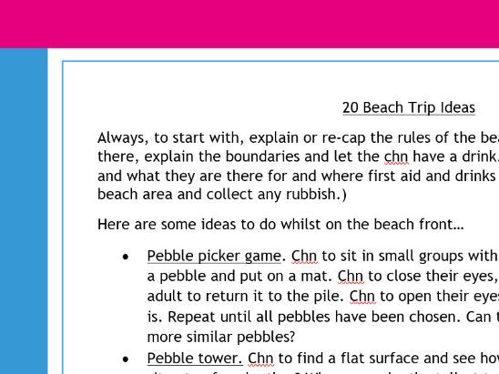 20 ideas to do with children at the beach! (Suitable for year groups, classes or with your own chn)