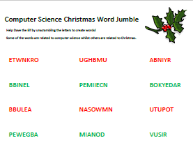 Computer Science Christmas - Word Jumble Worksheet - Mixed Keywords